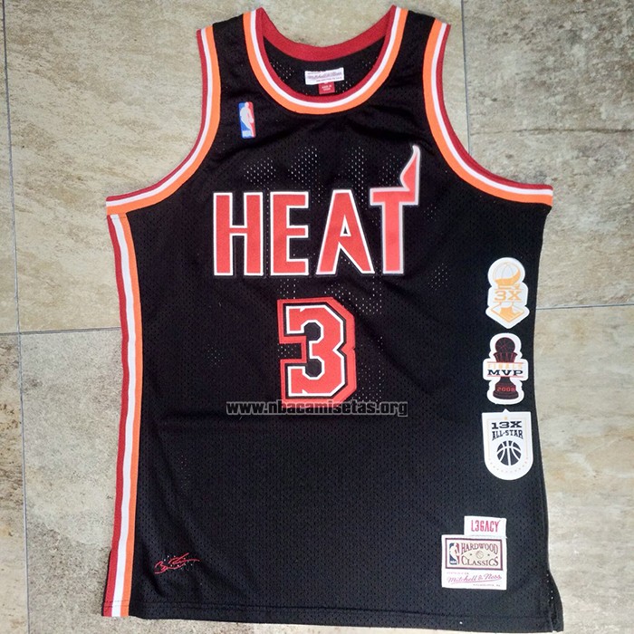 Camiseta Miami Heat Dwyane Wade NO 3 2006 Finals MVP Retro Negro